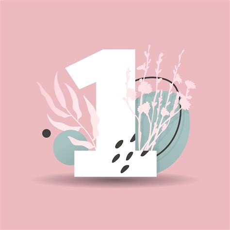 Premium Vector | Number 1 one Elegant composition Floral decor plants ...