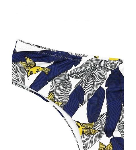 Women S Sexy V Neck Palm Print Front Cross Back Knot Halter Swimsuit Bikini White CT189KIXHLT