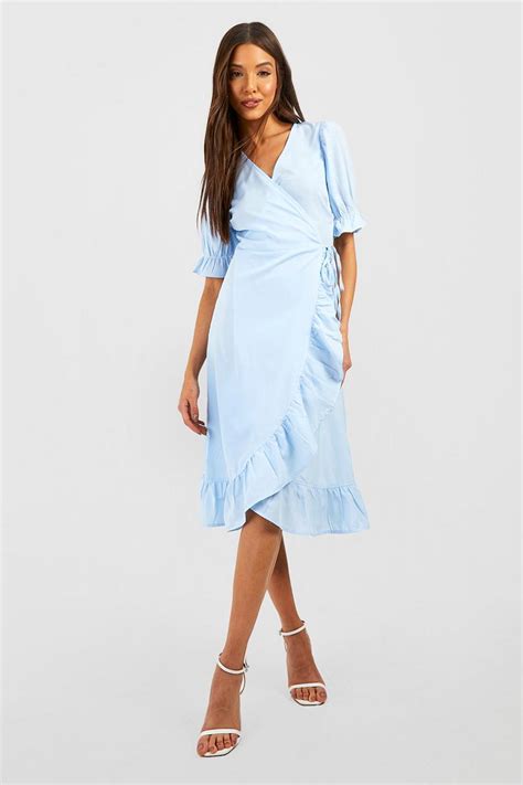 Puff Sleeve Midi Dress Boohoo Uk