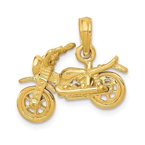 14k Yellow Gold 3 D Moveable Motorcycle Pendant Jewelry
