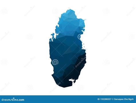 Qatar Blue Low Poly Map With Capital Doha Vector Illustration