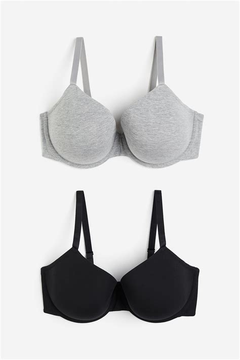 Handm 2 Pack Padded Bras Gray Black Ladies Handm Us