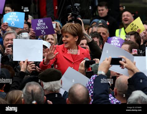 Snp Leader Nicola Sturgeon Speaks To Party Activists Outside The