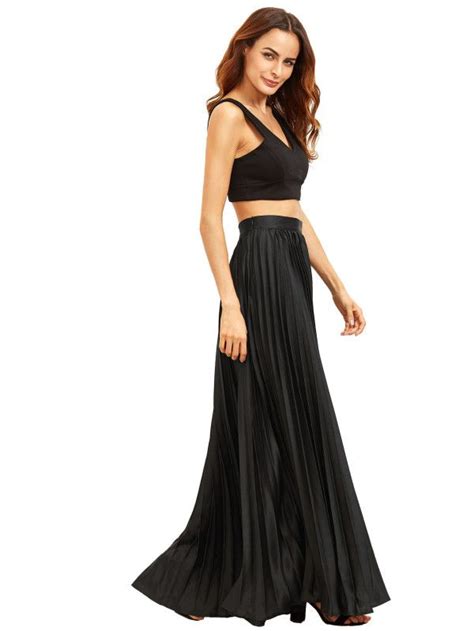 Shein Zipper Side Pleated Flare Maxi Skirt Artofit