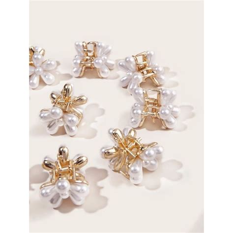 Buy Oomph Combo Of Gold Tone Small Mini Pearl Floral Hair Claw