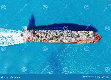 Cargo Ship Transports Containers of Garbage for Recycling Factory. Concept of Pollution ...