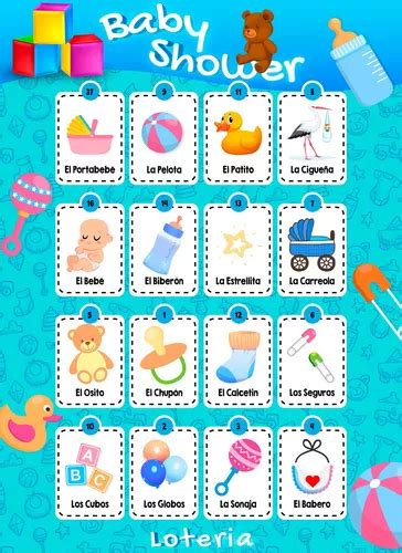 Loteria Baby Shower Ni O Tablas Imprimible Juegos Kit Cuotas