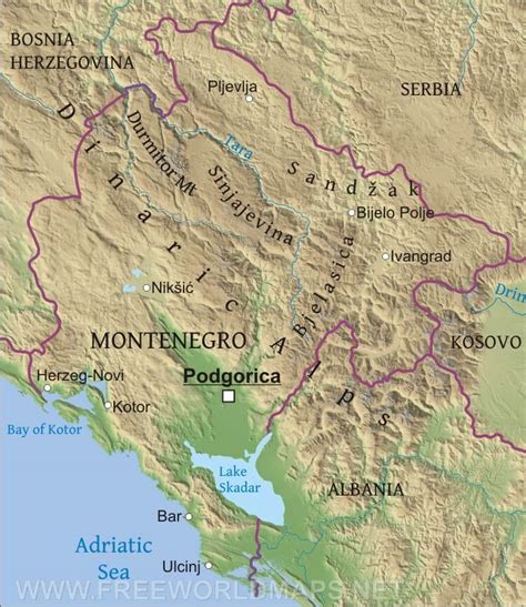 Montenegro Physical Map