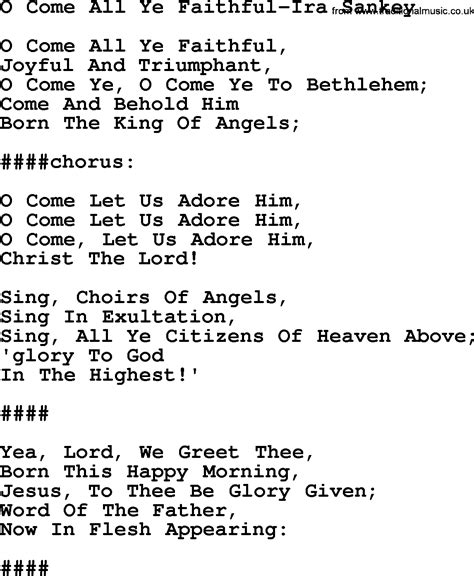 O Come All Ye Faithful Ira Sankey Txt By Ira Sankey Christian Hymn Lyrics