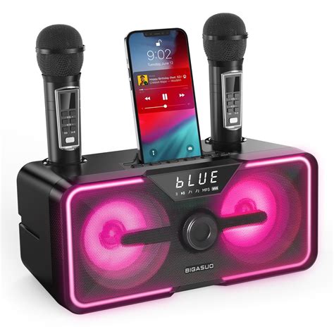 Bigasuo Karaoke Machine Portable Bluetooth Speaker With 2 Uhf Wireless