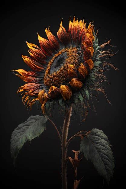 Premium Photo Sunflower Against A Dark Background Generative Ai