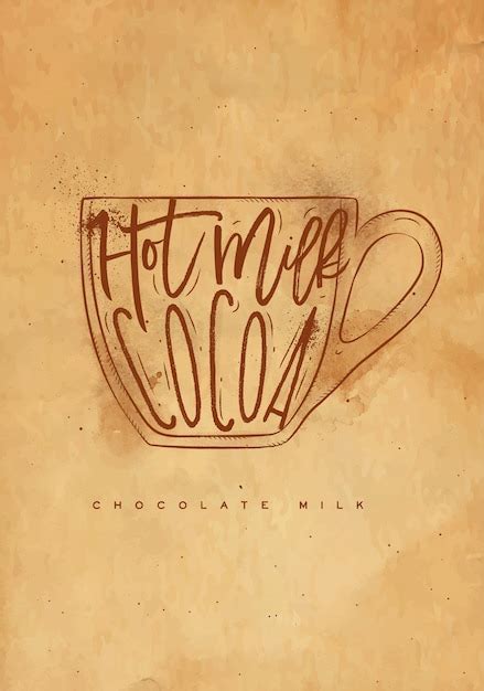 Premium Vector Chocolate Milk Cup Lettering Hot Milk Cocoa In Vintage Graphic Style Drawing