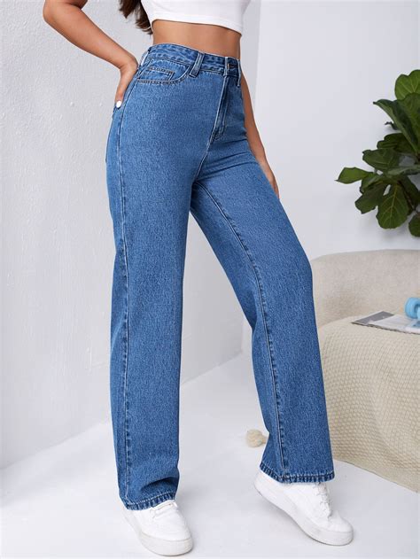 Jeans Tipo Boyfriend De Talle Alto Con Bolsillo Oblicuo Women Denim