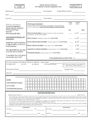 Fillable Online Vva 2017 National Convention Registration Form Vva