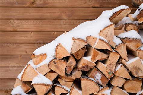 Firewood Snow Woodpile Winter Chopped Harvest Stock Photo At