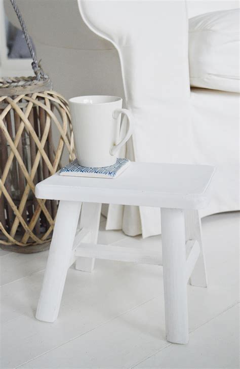 Nantucket wooden white milking stool - Coastal, Country Furniture