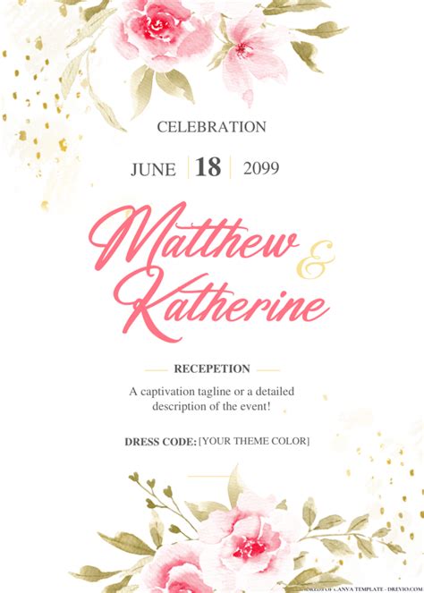 11 FREE PDF Invitation Pink Watercolor Flowers Illustration Wedding