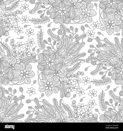 Monochrome Doodle Flower Seamless Pattern For Adult Coloring Book