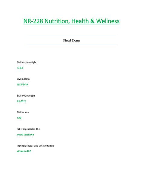 NR228 NR 228 Final Exam Nutrition Health Wellness Chamberlain