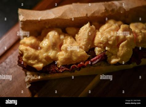 Egg And Bacon Baguette Stock Photo Alamy