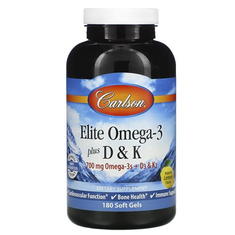 Carlson Labs Elite Omega Plus D K Natural Lemon Flavor Soft