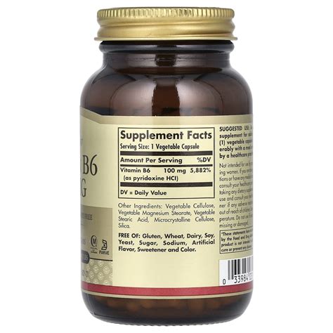 Solgar Vitamin B6 100 Mg 250 Vegetable Capsules