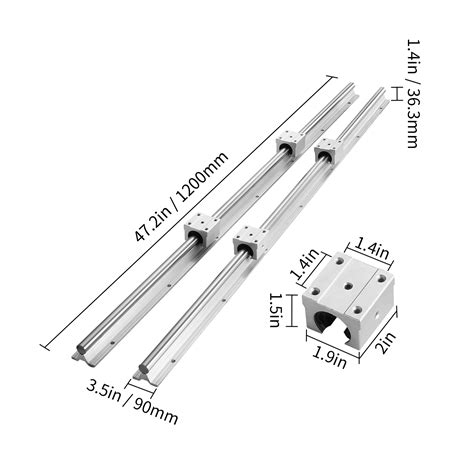 Vevor Linear Guide Rail Set Sbr Mm Pcs In Mm Sbr