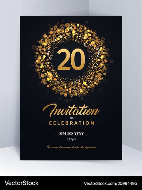 20 Years Anniversary Invitation Card Template Vector Image