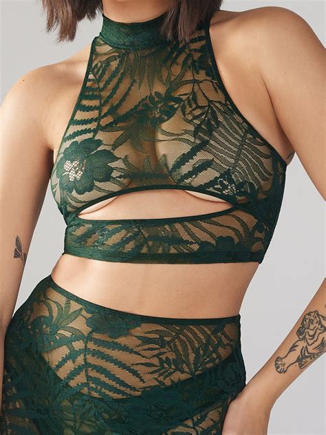 Shadowplay Lace Keyhole Crop Top In Green Savage X Fenty