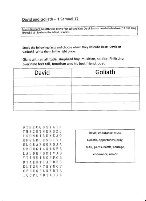 The Worksheet For David And Goliath S Crossword Puzzles