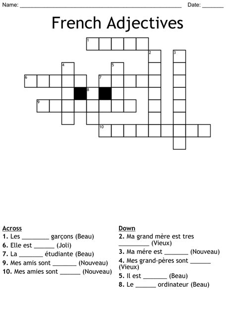 French Adjectives Crossword WordMint