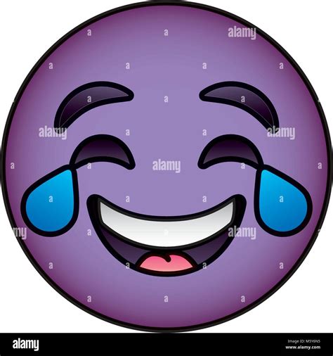 Cute Purple Smile Emoticon Happy Tears Stock Vector Image And Art Alamy