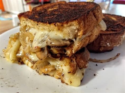 Homemade Grilled Cheese Sandwich With Grilled Onions And Mushrooms