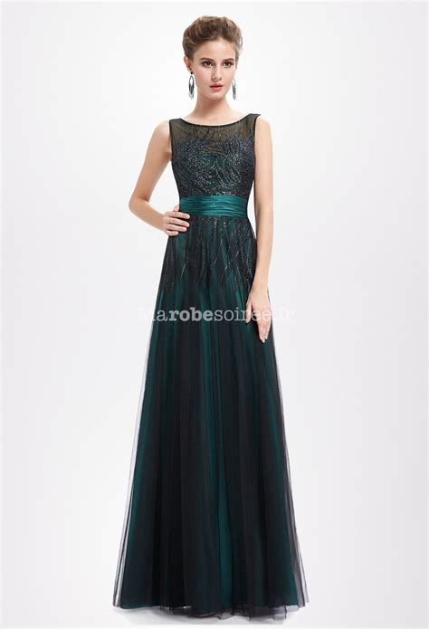 Robe de soirée en vert émeraude et noir