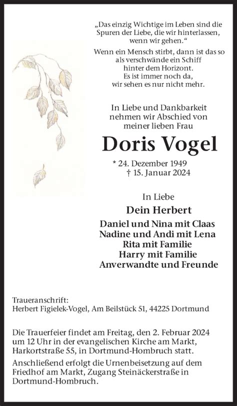 Traueranzeigen Von Doris Vogel Sich Erinnern De