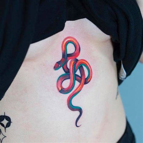 Color Snake Tattoo On The Stomach