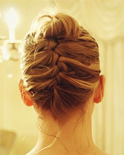 Upside Down French Braid Bun With Almost Shoulder Length Hair Hair