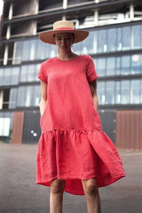 Linen Red Dress Linen Clothing Women Linen Dress Knee Etsy Ropa De