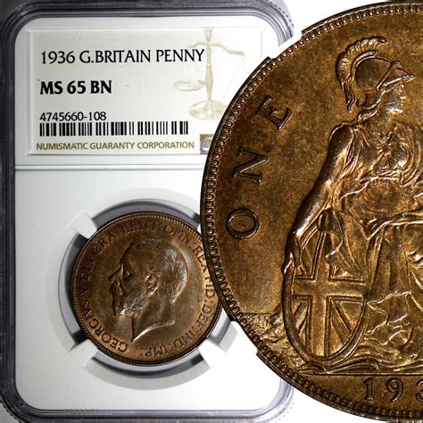 United Kingdom 1 Penny GREAT BRITAIN George V Bronze 1936 NGC MS65 BN