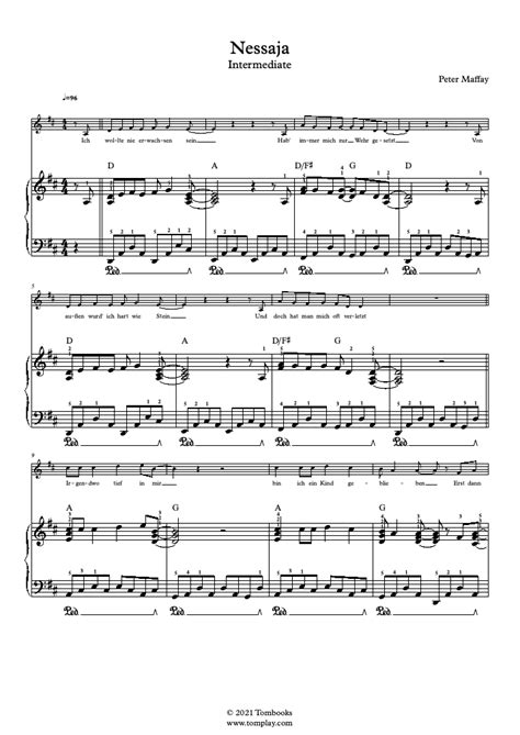 Nessaja Intermediate Level Solo Piano Peter Maffay Piano Sheet Music