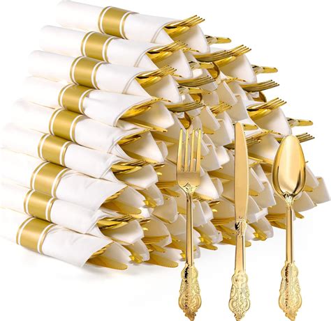 Amazon Supernal Pack Gold Plastic Silverware Rolled Plastic