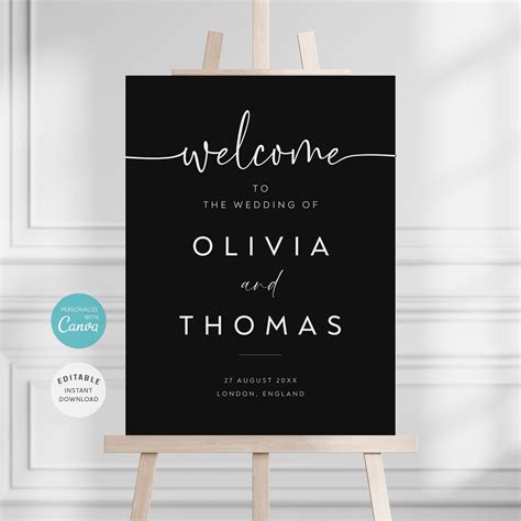 Minimalist Black Wedding Welcome Sign Template Modern Wedding Welcome