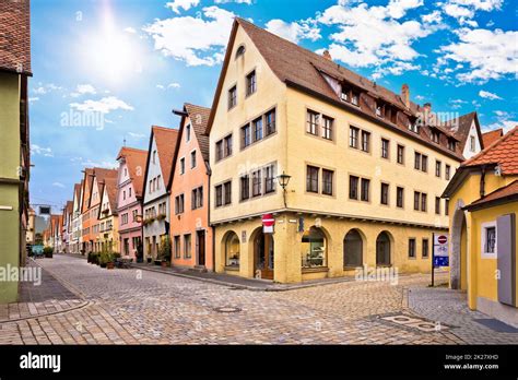 Rothenburg Ob Der Tauber Cobbled Colorful Street And Architecture Of