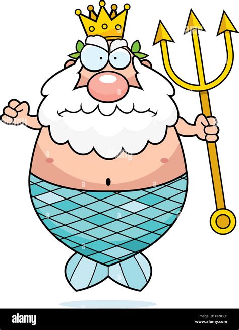 A Cartoon King Neptune With An Angry Expression Stock Vector Image