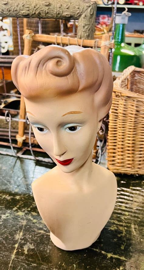 Vintage 1930s 40s Lady Mannequin Head Bust Store Counter Display