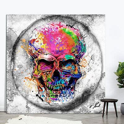 Totenkopf Bild Bunt Farbe Leinwand Abstrakte Kunst Bilder Wandbilder