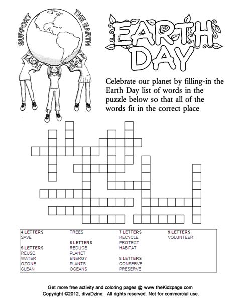 Support The Earth Earth Day Fill In Puzzle Free Coloring Pages For