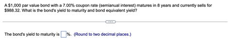 Solved A 1000 Par Value Bond With A 700 Coupon Rate