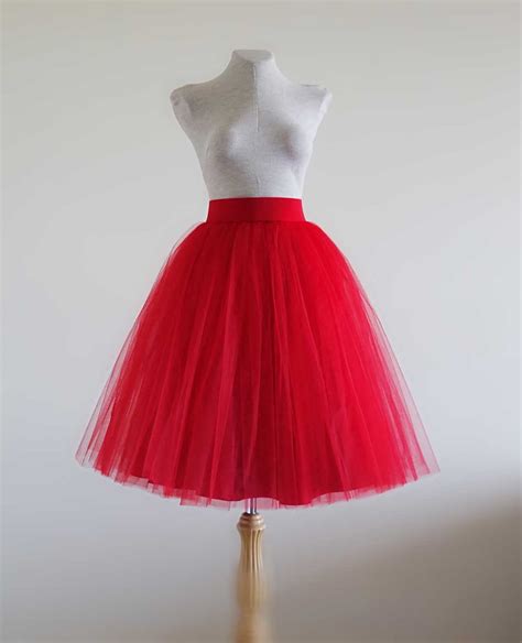 Red Tulle Skirt Tulle Skirt Tea Length Tulle Skirt Woman Etsy