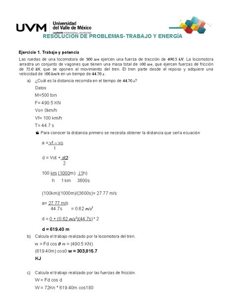 A Fisica Resoluci N De Problemas Trabajo Y Energ A Ejercicio